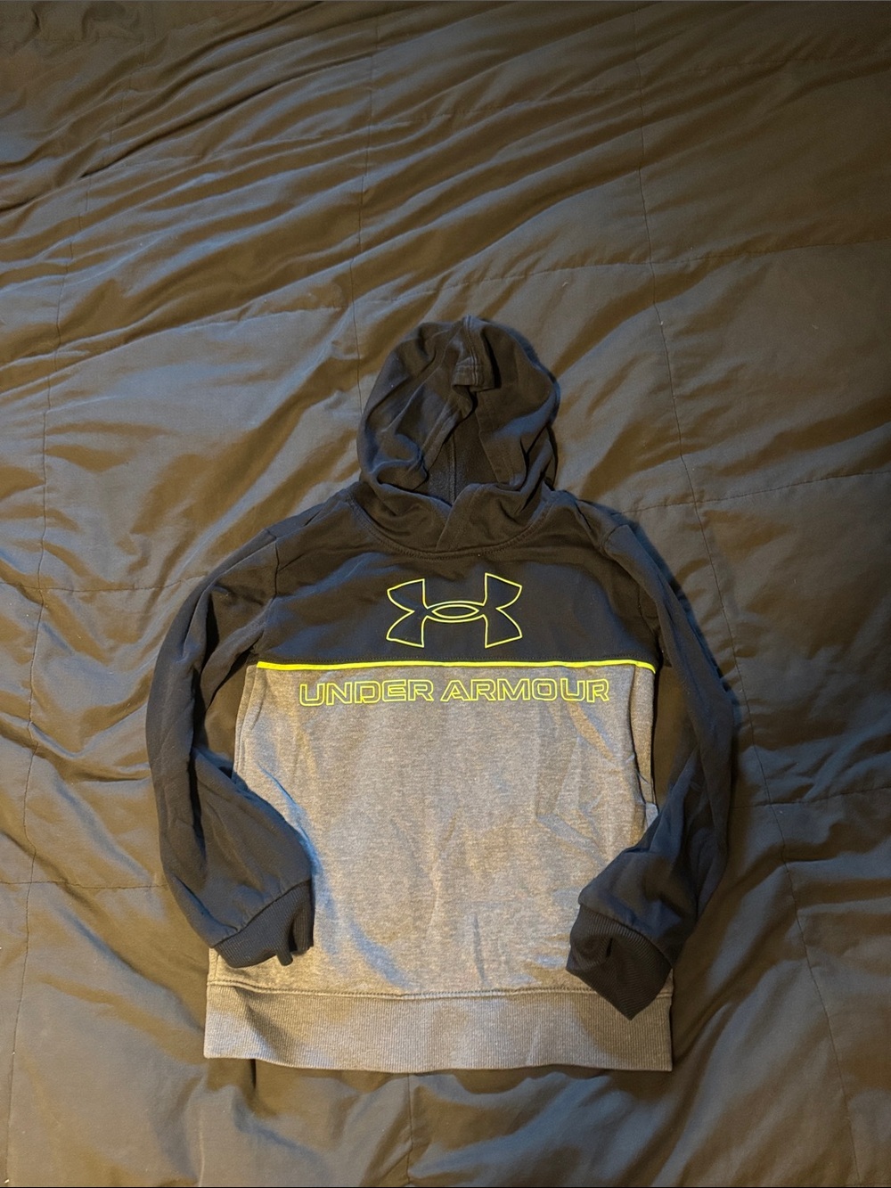 Under Armour Gray & Black Hoodie with Neon Yellow Logo